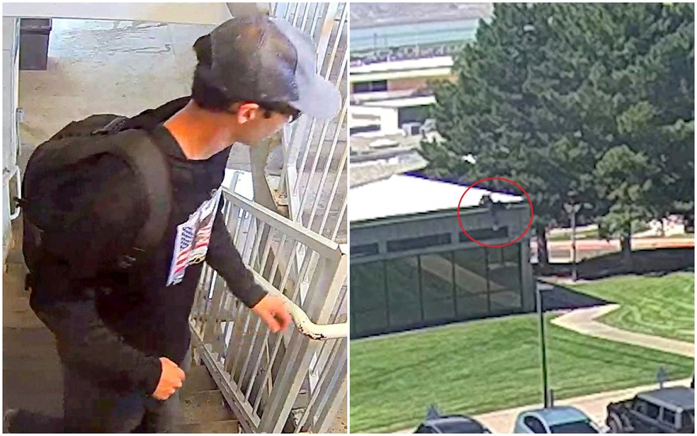 VÍDEO mostra suspeito de matar Charlie Kirk fugindo após pular de telhado de universidade — Foto: Reuters