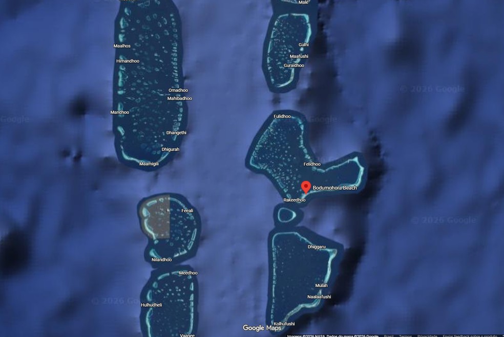 Atol onde os Italianos mergulharam. — Foto: Reprodução/Google Maps