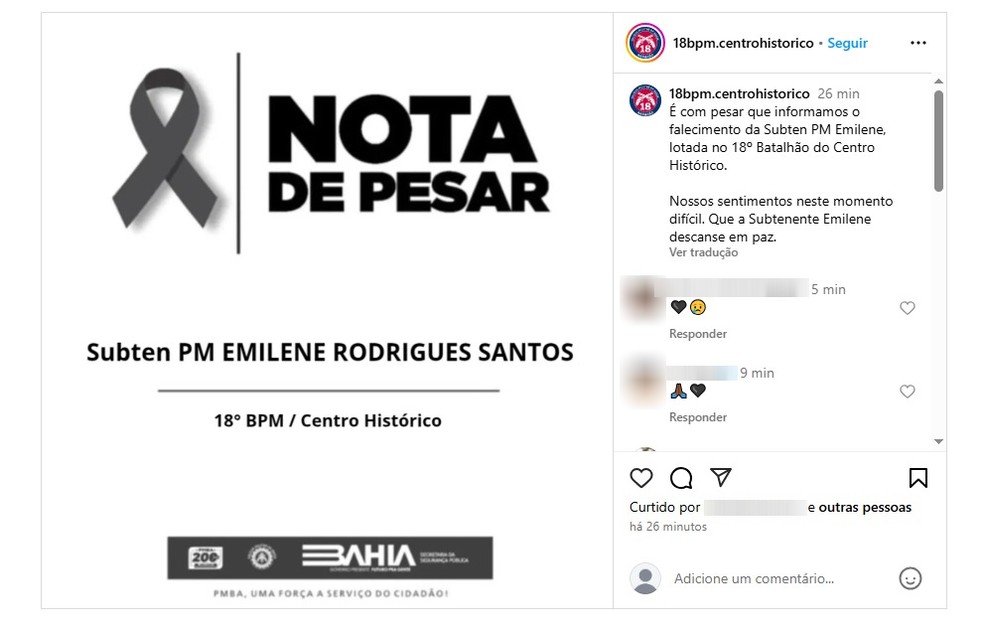 PM emite nota sobre morte de subtenente em Salvador — Foto: Reprodução/Redes Sociais