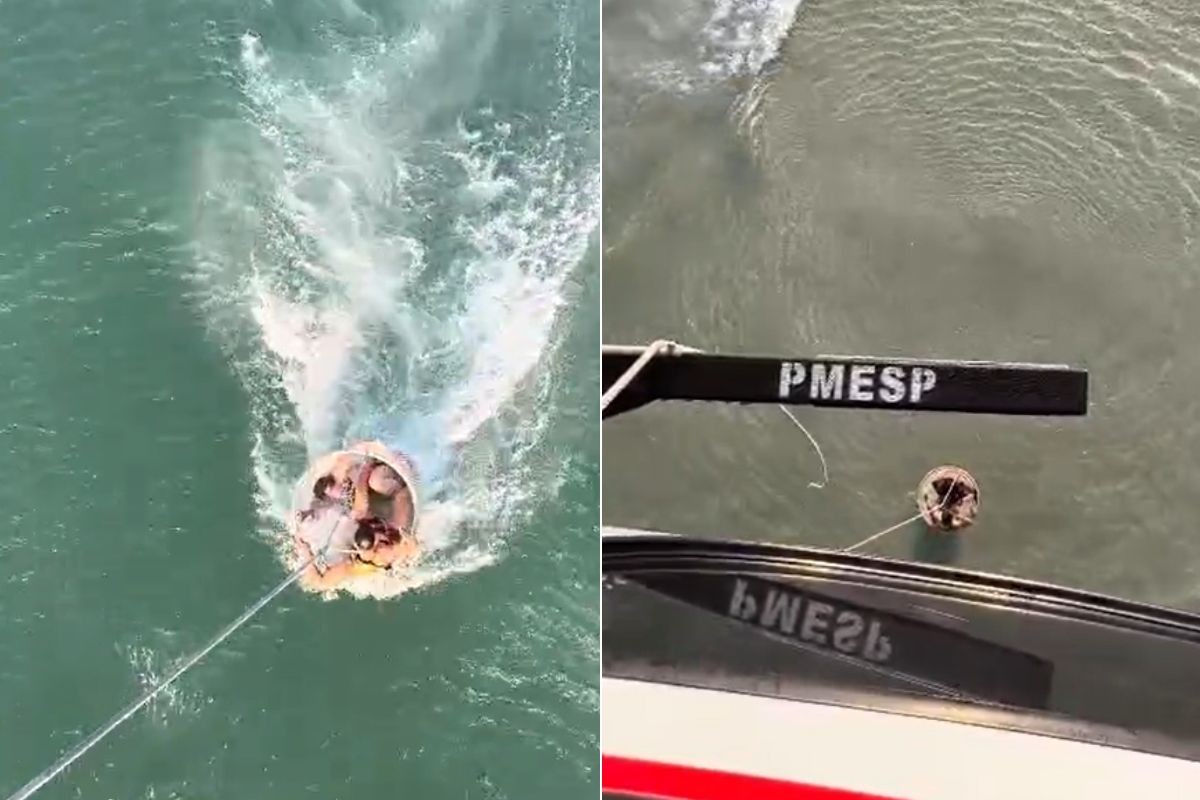 Helicóptero Águia atua no resgate de banhistas arrastados por correnteza no litoral de SP; VÍDEO 