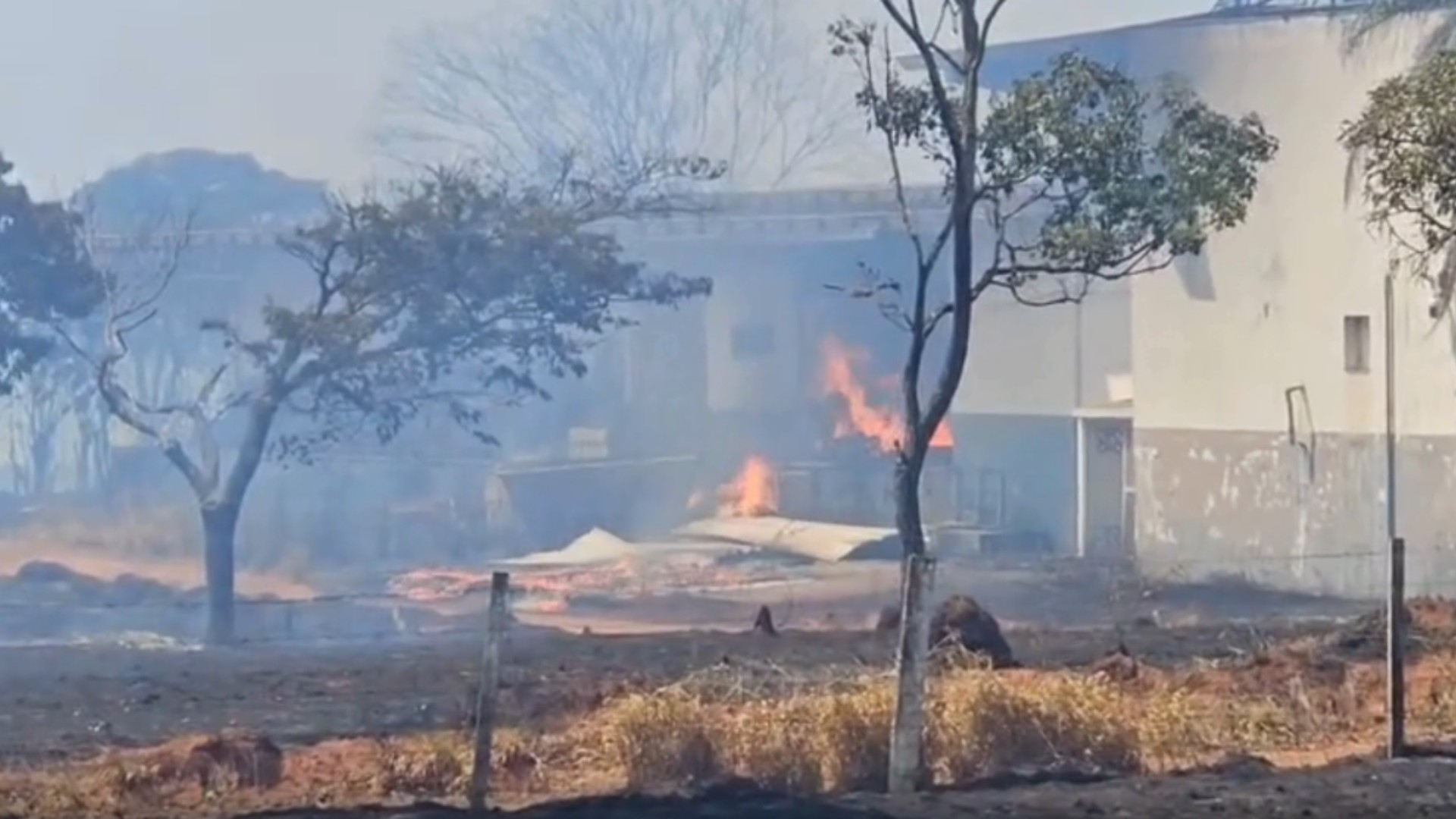 VÍDEO: Incêndio em vegetação atinge imóvel e moradores deixam casas no Jardim Europa, em Uberlândia