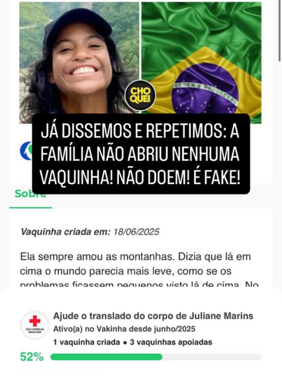 Família de Juliana Marins alerta para golpes com vaquinhas falsas na internet. — Foto: Reprodução
