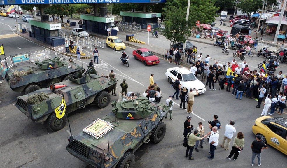 Fronteira entre Colômbia e Venezuela em Cúcuta, em 7 de janeiro de 2026 — Foto: Schneyder Mendoza/AFP
