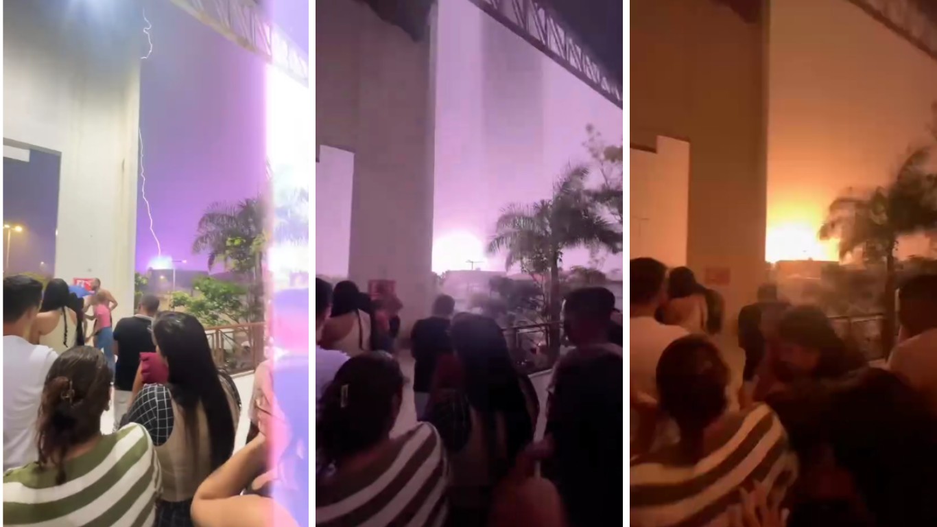 Raio atinge subestação, assusta fiéis e causa apagão em Belo Jardim; VÍDEO