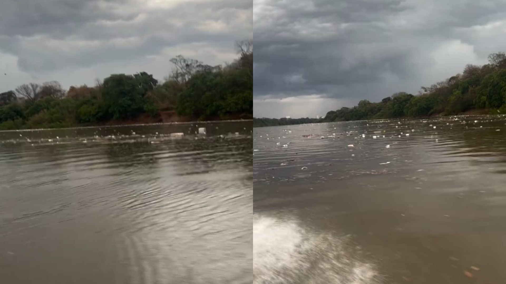 Vídeo: chuva intensa arrasta lixo das ruas e deixa Rio Cuiabá tomado por resíduos