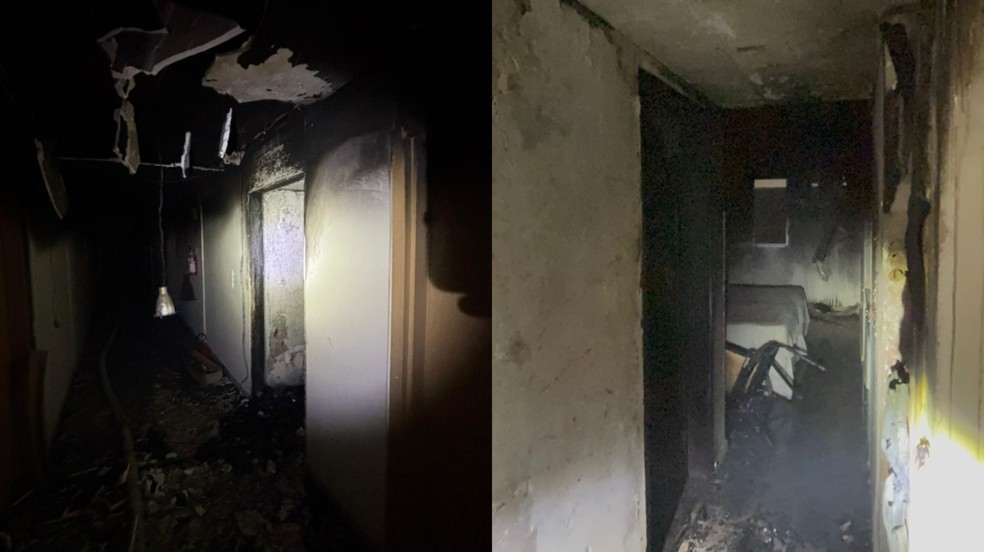 Quarto do hotel ficou destruído pelo fogo. — Foto: PM-PR