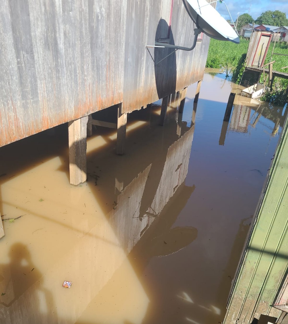 Casas do bairro da Praia começam a ser atingidas por águas do Rio Tarauacá — Foto: Arquivo/Defesa Civil de Tarauacá