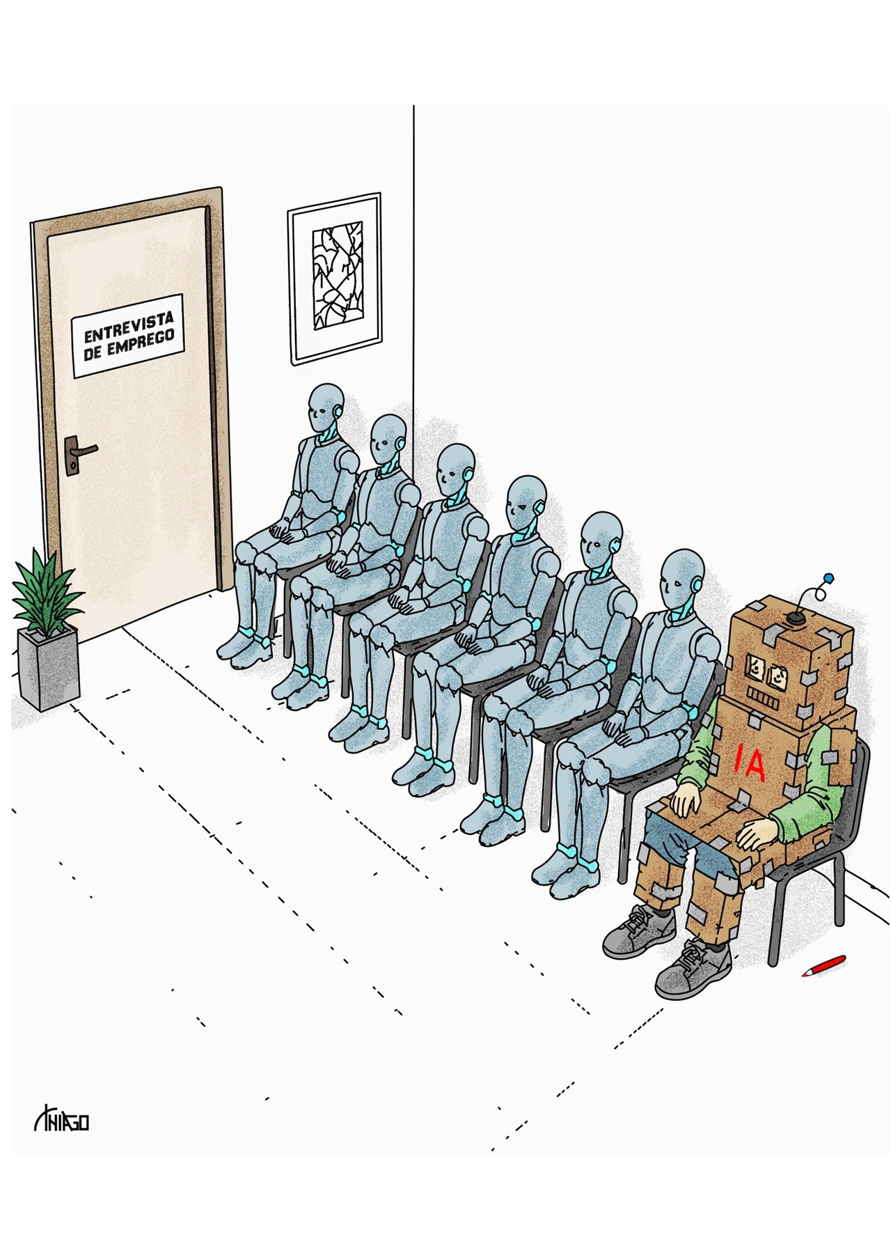 Charge sobre impacto da IA no mercado de trabalho vence Grande Prêmio do 53º Salão Internacional de Humor de Piracicaba