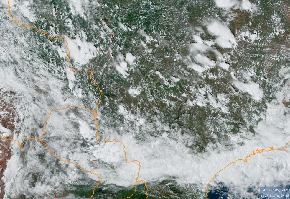 Imagens do satélite do Inpe sem cruzes vermelhas, que representam os focos de incêndio. — Foto: Reprodução/Inpe