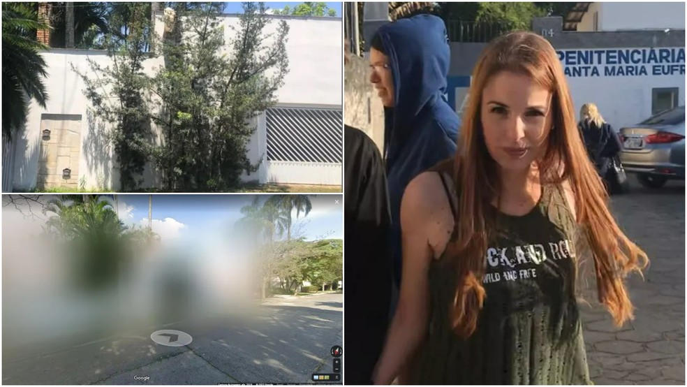 Desocupada, mansão da família de Suzane von Richthofen está borrada no Google Maps — Foto: Kleber Tomaz/g1, Reprodução/Google Maps e Luara Leimig/TV Vanguarda
