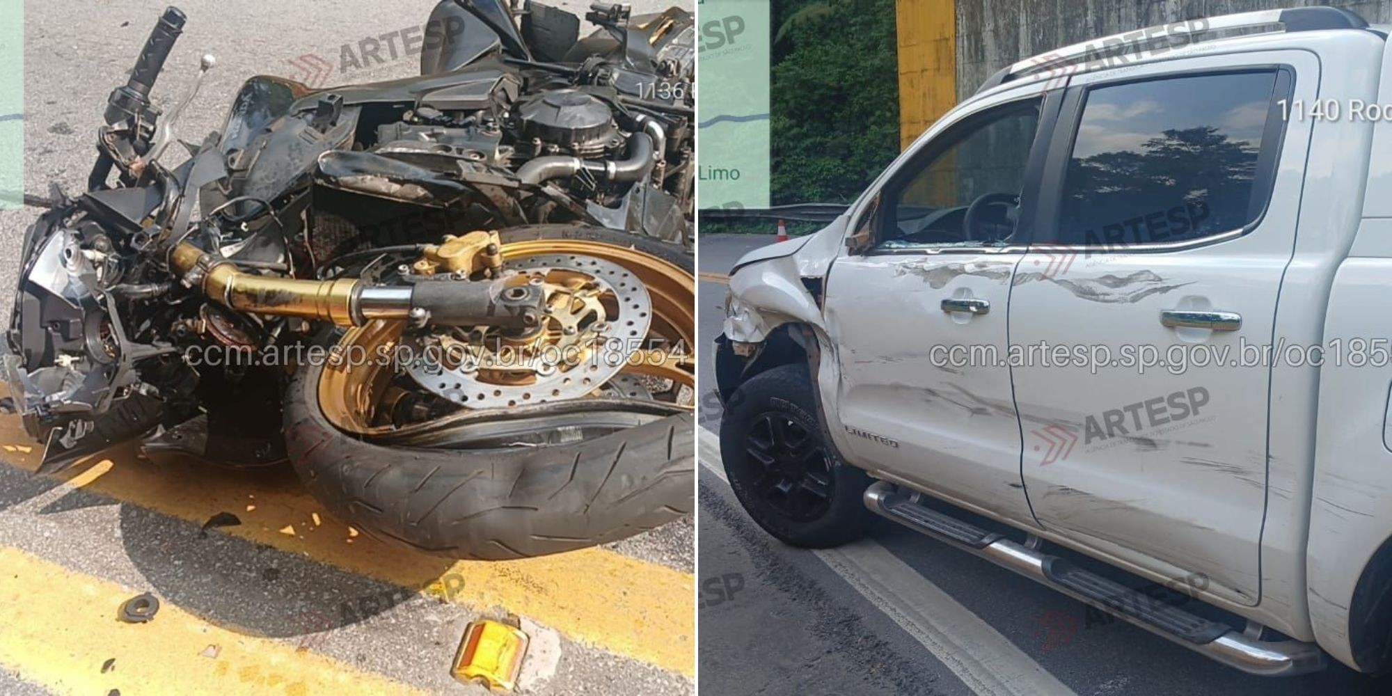 Motociclista morre e mulher fica ferida após moto bater em caminhonete na Mogi-Bertioga
