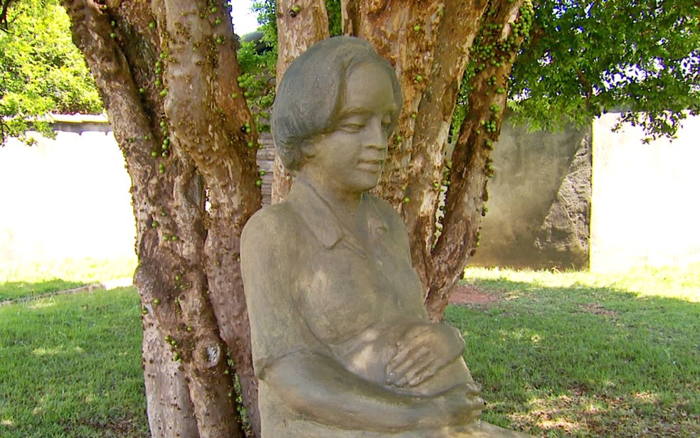 Estátua de Dona Celeste, mãe de Pelé, é um dos pontos turísticos de Três Corações — Foto: Reprodução EPTV