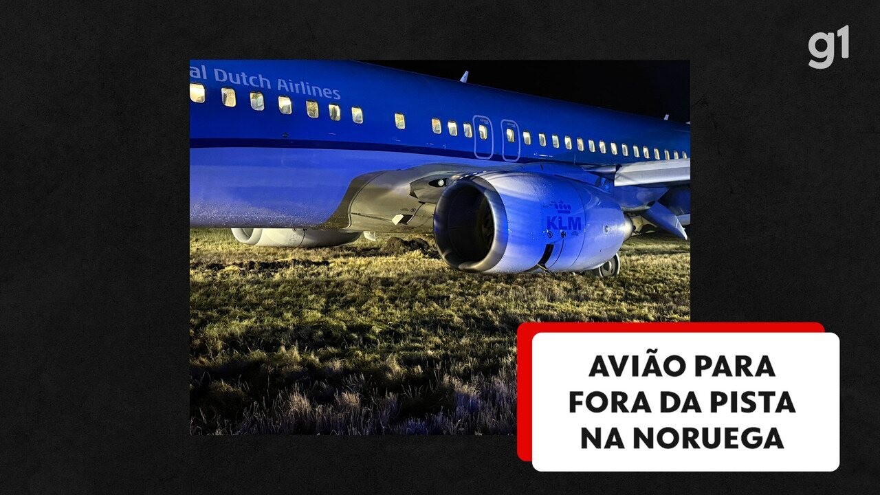 VÍDEO: Avião da KLM faz pouso de emergência, sai da pista e vai parar na grama, na Noruega