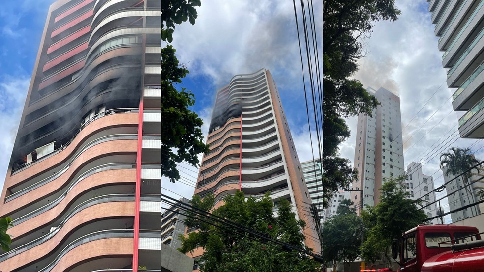 Incêndio atinge andar de edifício residencial em Fortaleza — Foto: Paulo Cardoso/ Sistema Verdes Mares (SVM)