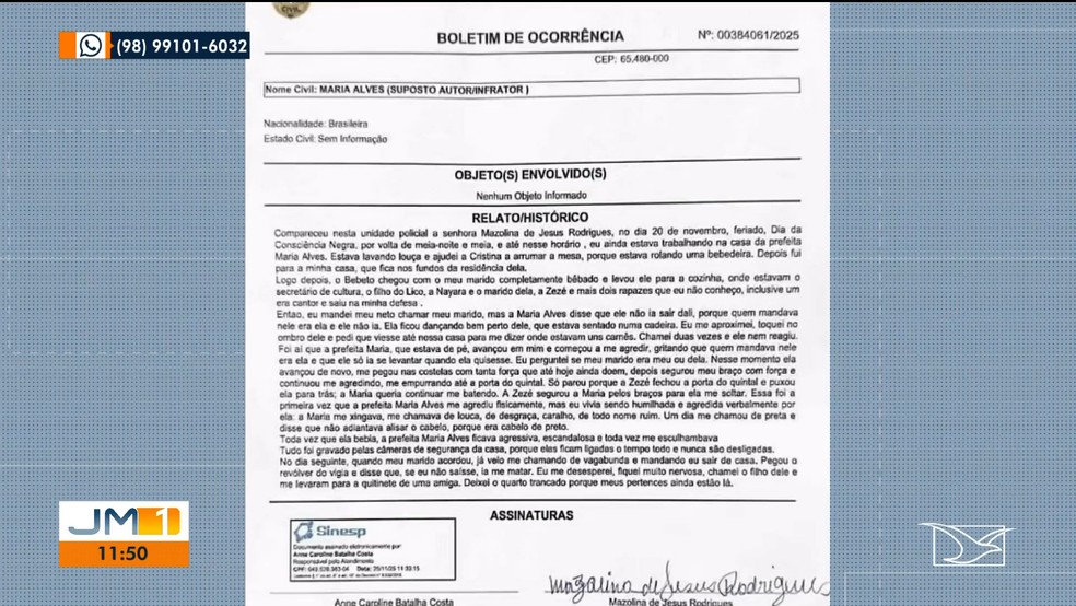 Funcionária doméstica denuncia prefeita de Arari por agressão física; polícia investiga o caso — Foto: Reprodução/ TV Mirante