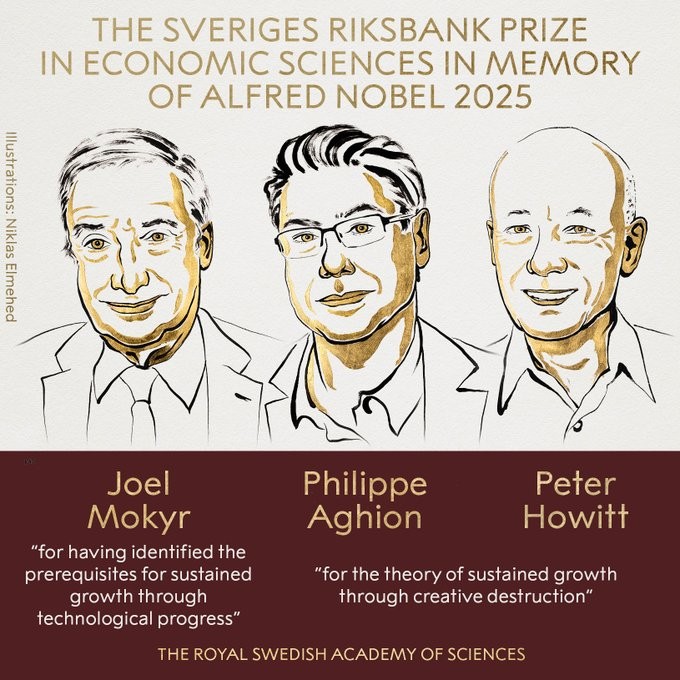 Nobel de Economia 2025 vai para Joel Mokyr, Philippe Aghion e Peter Howitt
