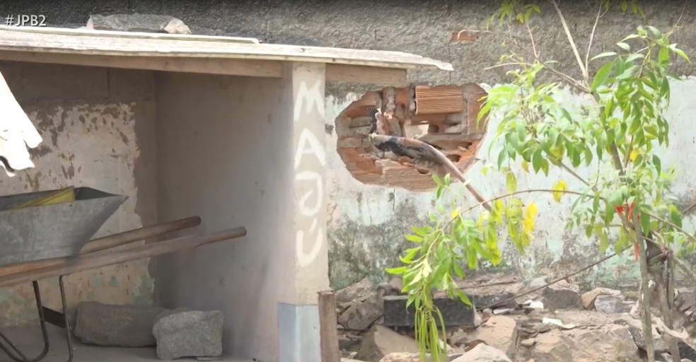 Muro de casa foi atingido por avião — Foto: Reprodução/TV Cabo Branco