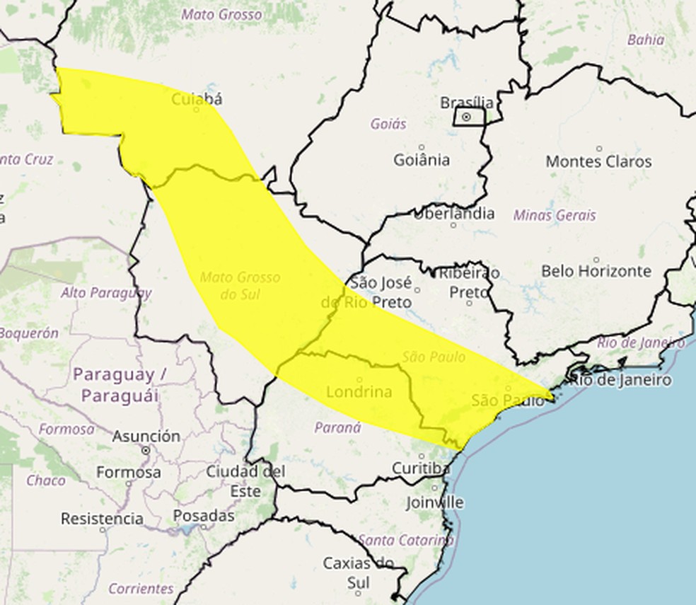 Estado do Sudeste e do Centro-Oeste devem ter temperaturas mais amenas nos próximos dias. — Foto: Inmet