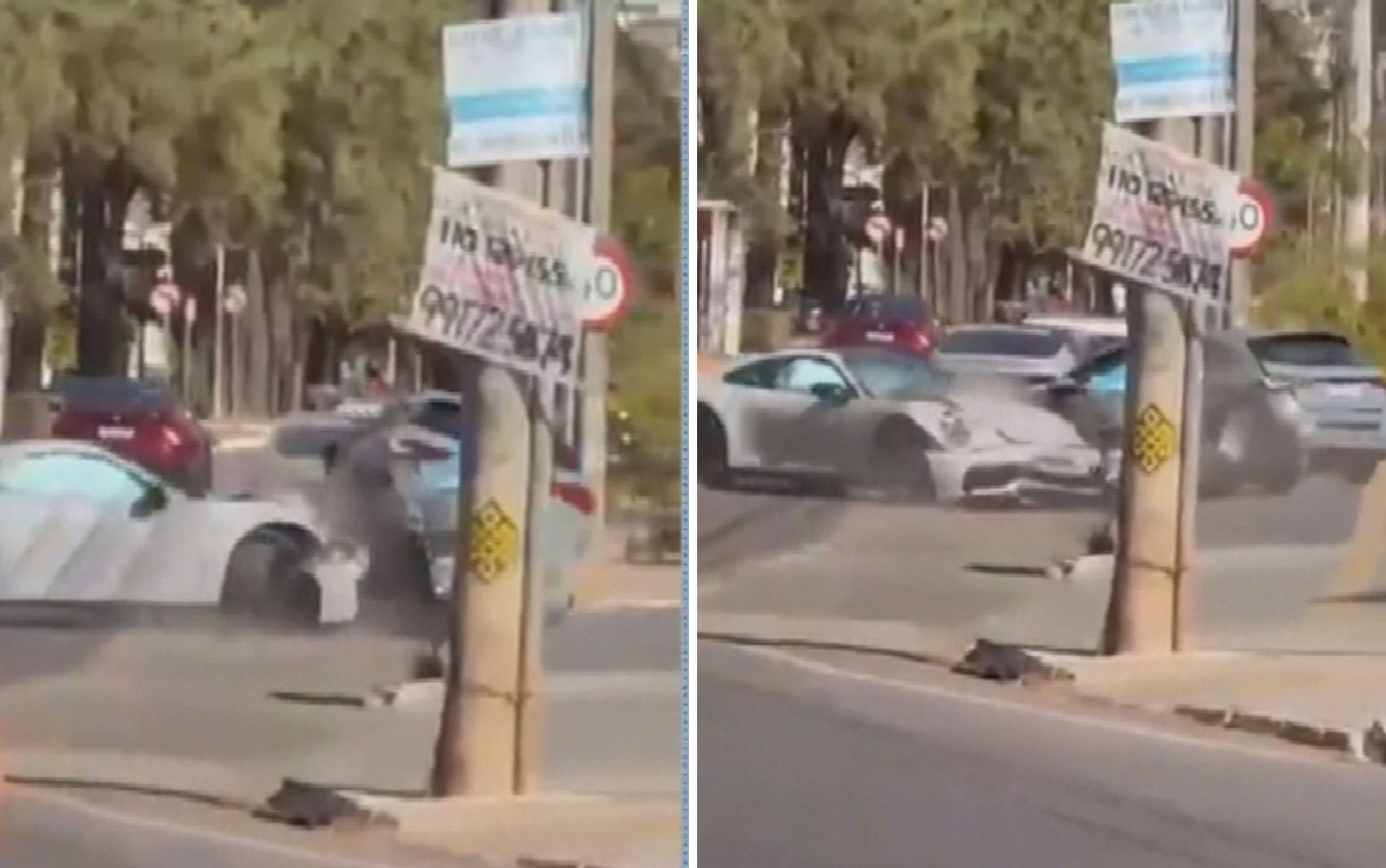 Motorista de carro de luxo perde controle e bate em carro estacionado em Goiânia; vídeo 
