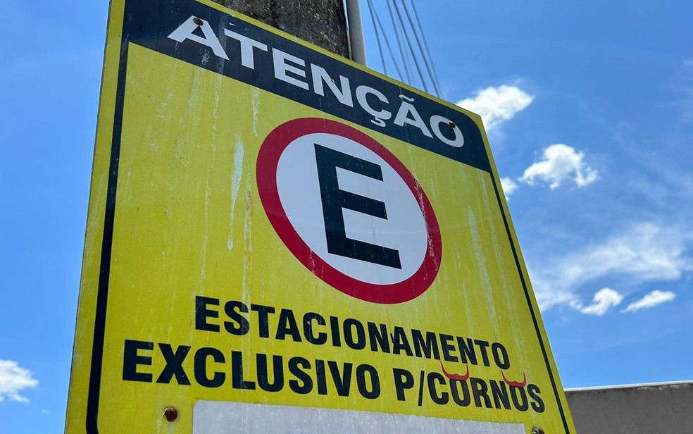 Morador coloca placa exclusiva para 'cornos' para tentar impedir que motoristas estacionem na porta de sua garagem em Goiânia, Goiás — Foto: Michel Gomes/g1 Goiás