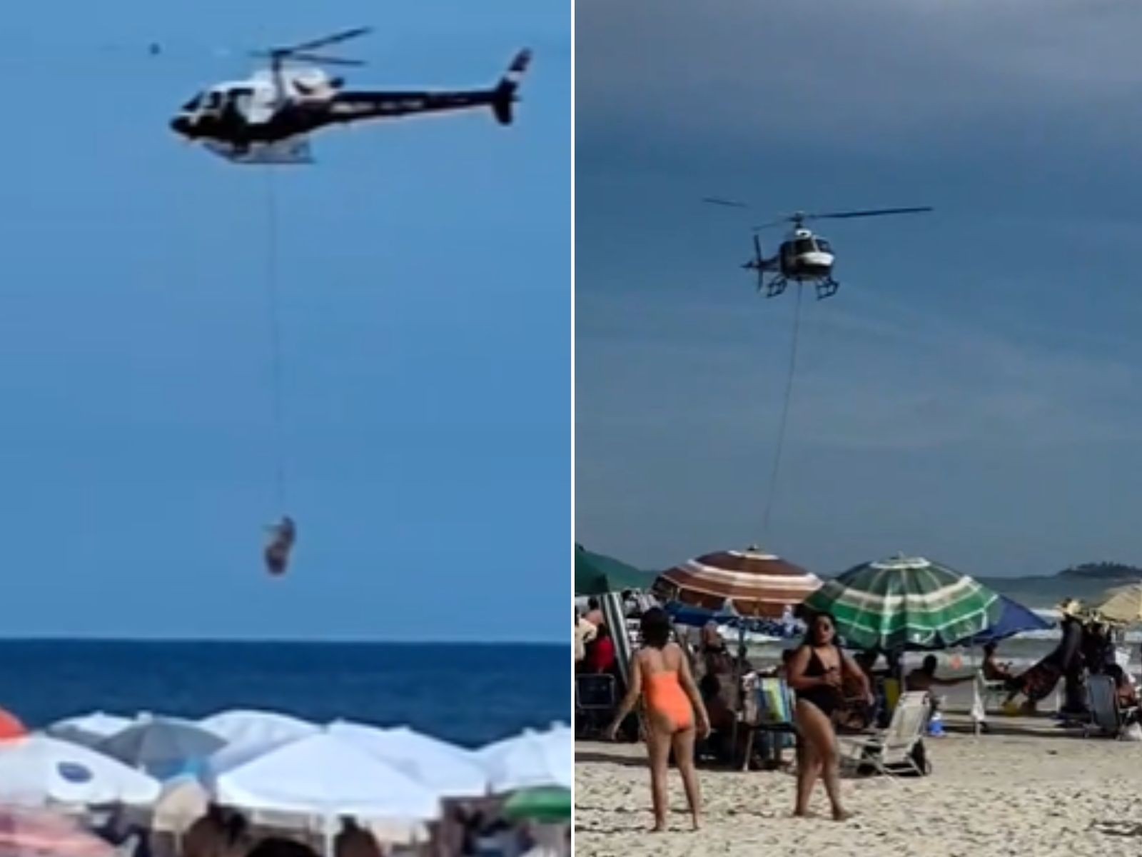 Águia atua no resgate de cinco banhistas arrastados por correnteza no litoral de SP; VEJA