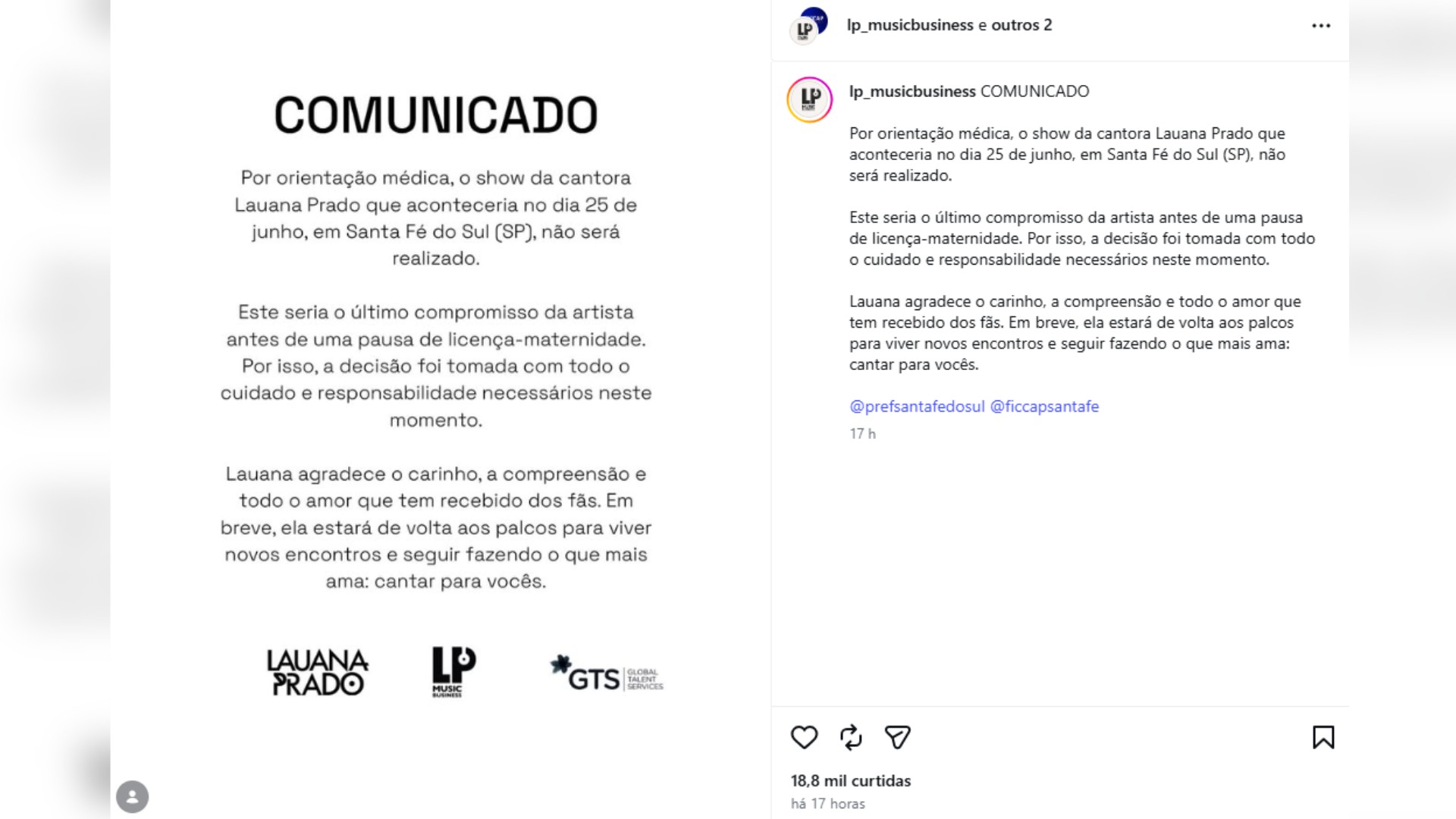 Lauana Prado cancela show em Santa Fé do Sul por orientação médica na reta final da gravidez