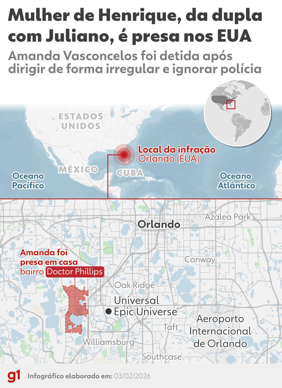 Infográfico: Mulher de henrique, da dupla com Juliano, é presa nos EUA — Foto: Arte G1