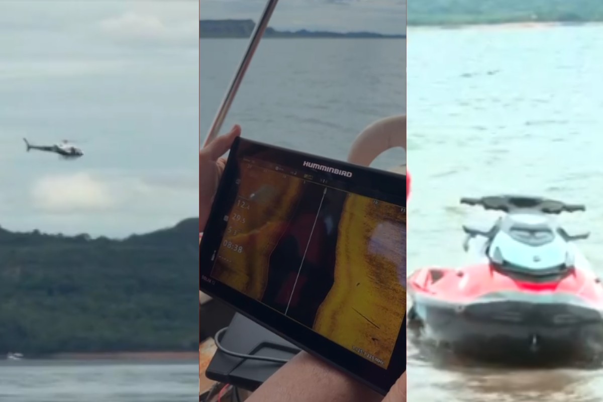 'Drone térmico', helicóptero e motos aquáticas: como são as buscas por piloto e passageiro após naufrágio em lago de MT 
