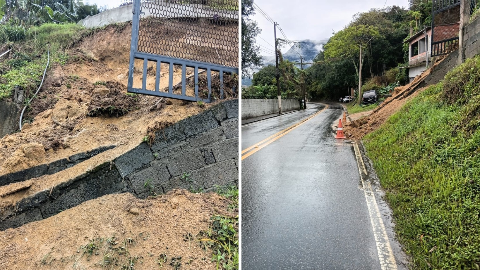 Defesa Civil interdita casa após deslizamento às margens da SP-55 em São Sebastião, SP