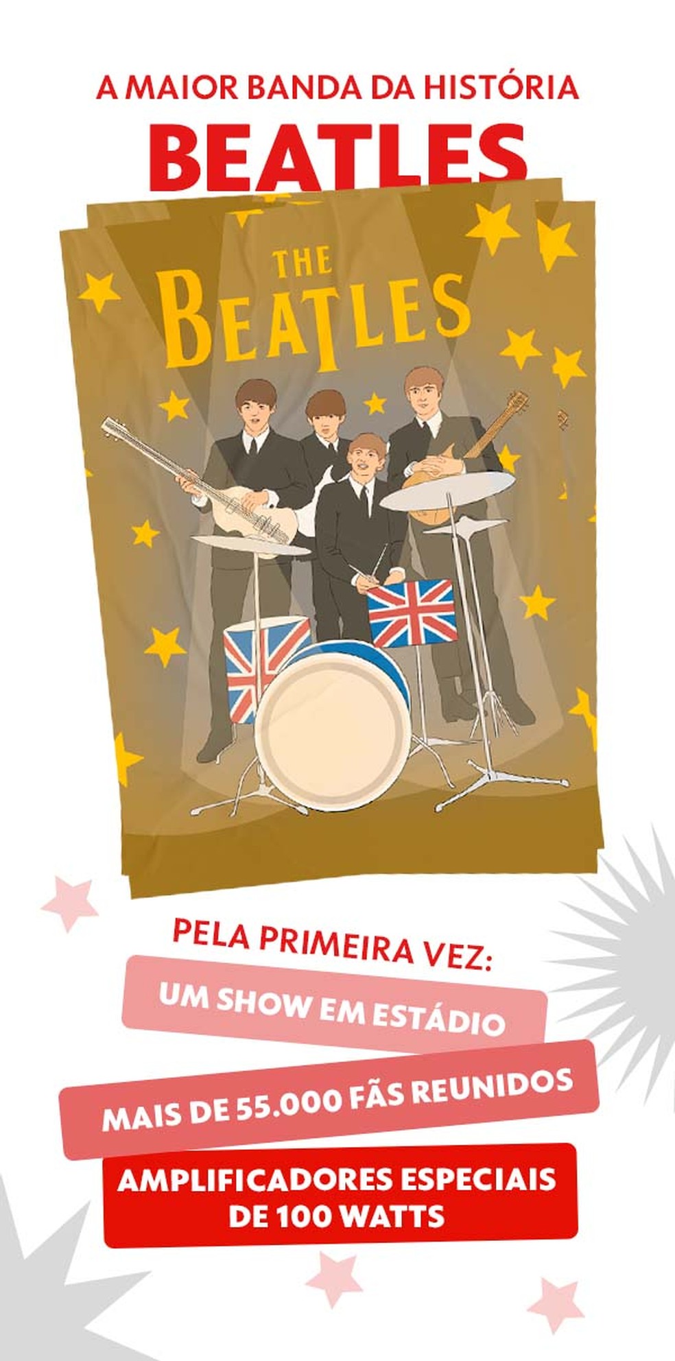 Cartaz fictício de show dos Beatles no Shea Stadium — Foto: Arte g1/ Ana Moscatelli/ Barbara Miranda