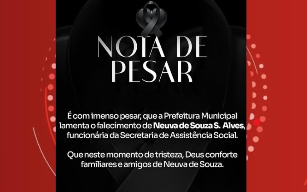 Prefeitura de Ipirá lamentou a morte de Neuva de Souza, funcionária da Secretaria de Assistência Social — Foto: Redes Sociais