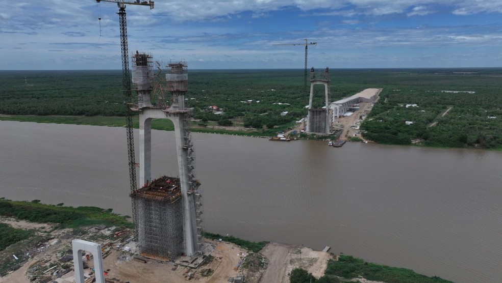 Obra da Ponte da Bioceânica já chegou a 63,91% da execução — Foto: MOPC/Divugação