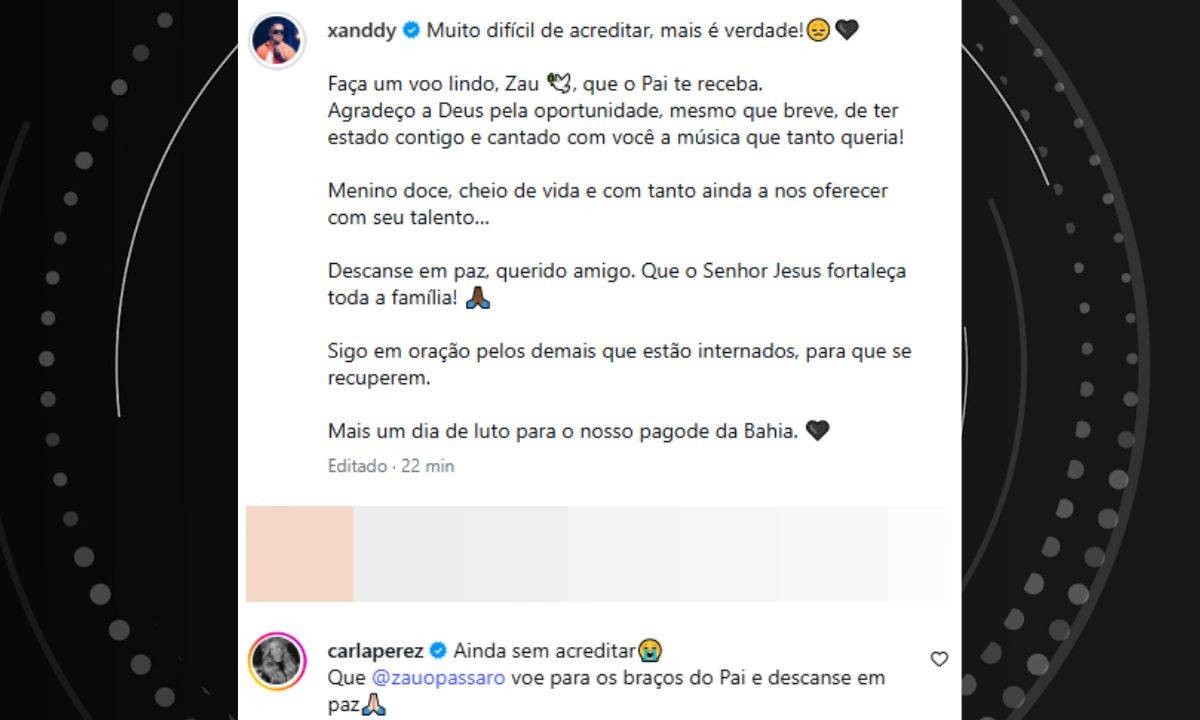 Zau O Pássaro é homenageado por Xanddy após morrer em acidente na Bahia