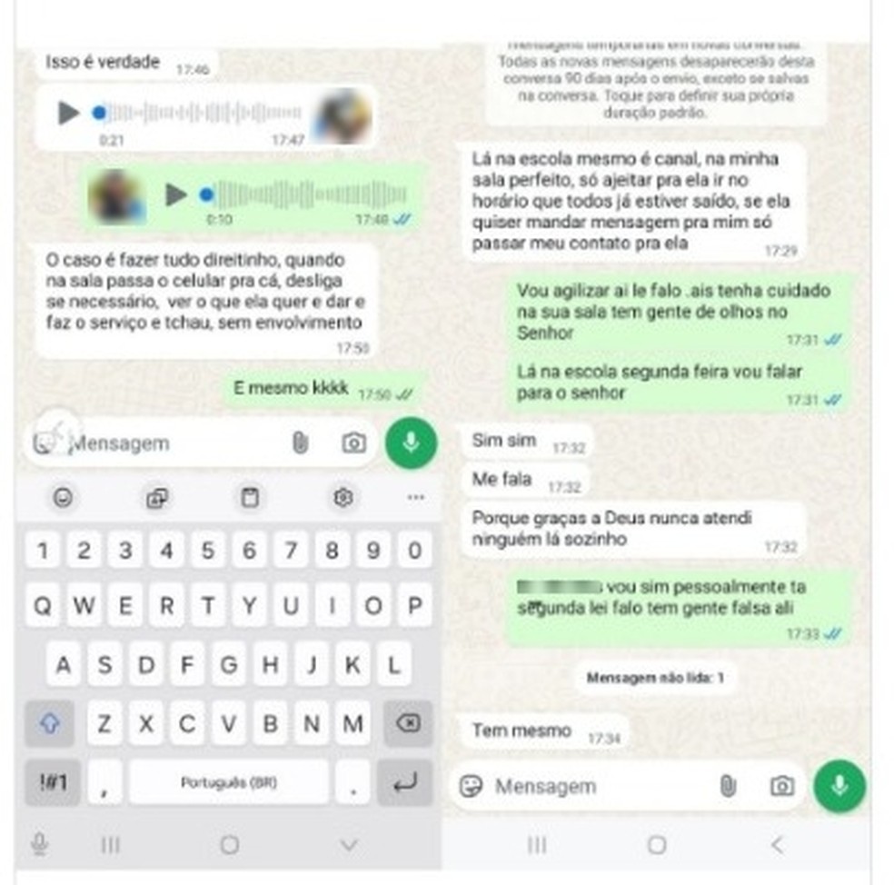 Suposta discussão de professor e diretor sobre táticas para despertar interesse de alunas — Foto: Reprodução