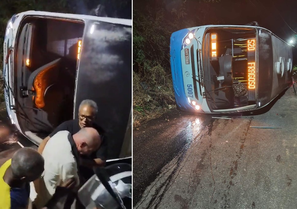 Motorista joga ônibus contra barranco ao descer ladeira sem freio em Petrópolis, no RJ