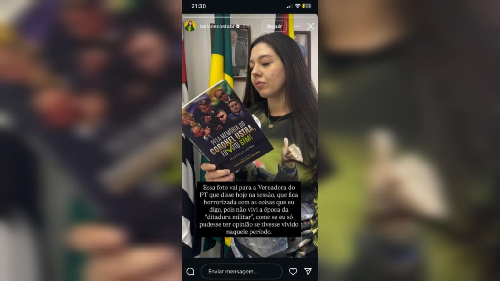 Vereadora de Sorocaba é denunciada por apologia à tortura após post com livro sobre Brilhante Ustra