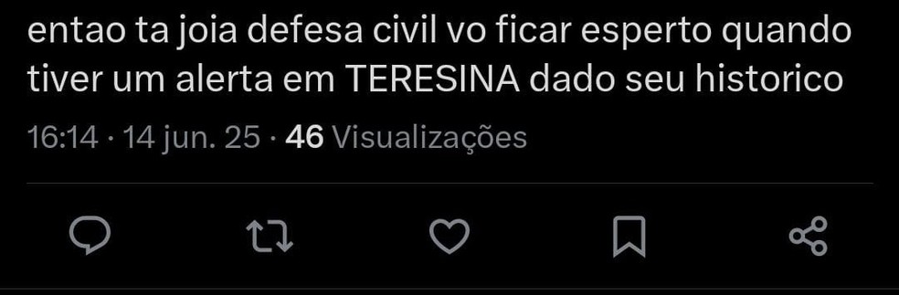 Alerta da Defesa Civil no Piauí — Foto: Reprodução