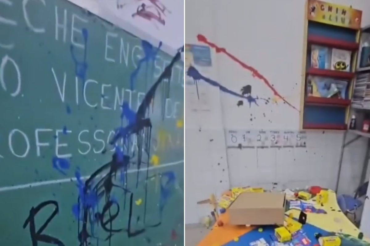 Creche é invadida e vandalizada com tinta nas paredes em São Vicente