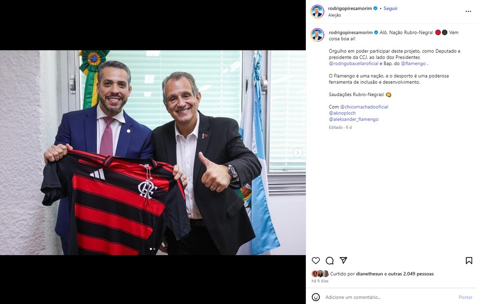 O deputado Rodrigo Amorim e o presidente do Flamengo Luiz Eduardo Batista, o Bap, após reunião na Alerj — Foto: Reprodução