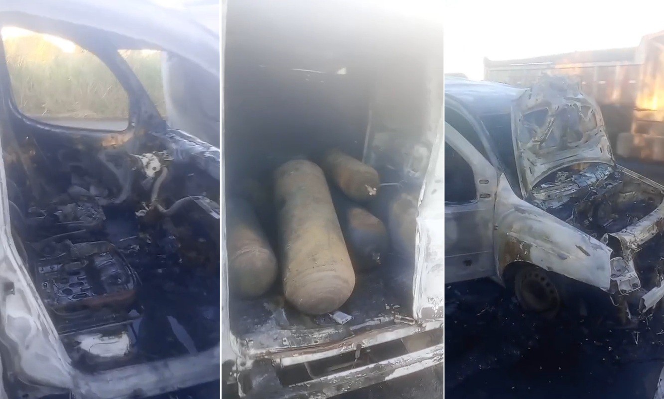 Carro que levava cinco cilindros de GNV explode em rodovia no RJ e fere motorista