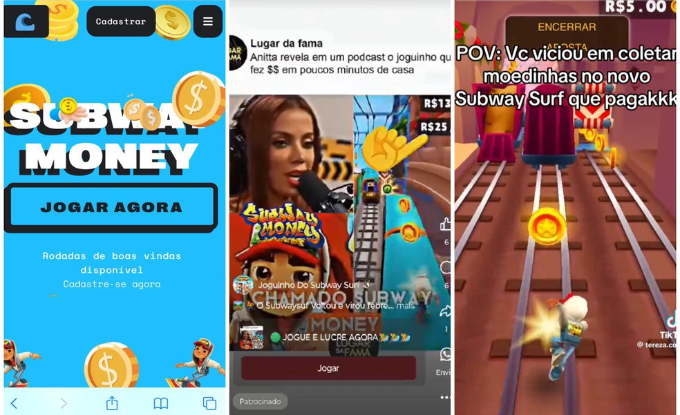 'Subway Money': golpistas criam deepfakes de famosos para prometer dinheiro em jogo falso — Foto: Reprodução/Redes sociais