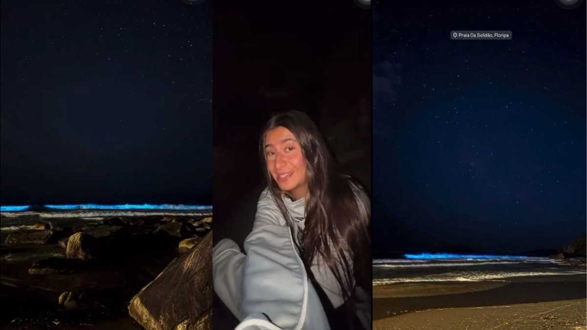 VÍDEO: jovem registra fenômeno raro 
que deixa ondas de praia com brilho fluorescente em Florianópolis: 'Foi mágico'
