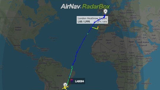 Voo de SP para Londres faz pouso não programado em Portugal  - Foto: (Reprodução/RadarBox)