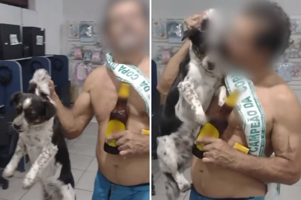 Cão é resgatado após homem o levantar pelo pescoço em Piedade