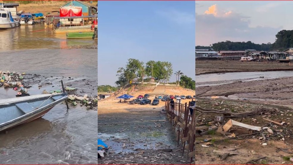 Lixo na Marina do Davi em Manaus durante a seca de 2023 — Foto: Márcia Novo/Reprodução