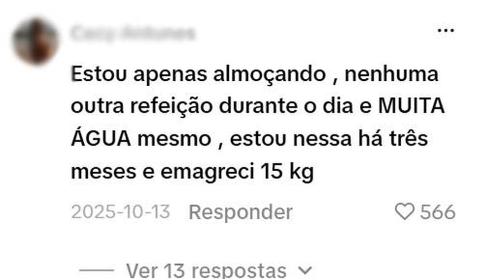 Comentários nas redes sociais expõem o que as pessoas estão fazendo para aumentar a perda de peso. — Foto: Reprodução/ Tiktok