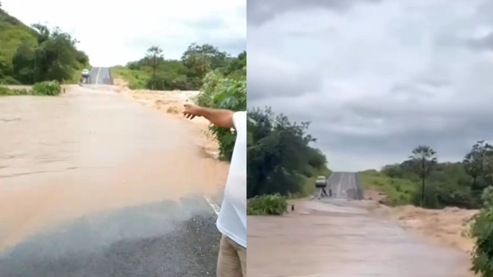 Vídeo: água invade rodovia entre duas cidades do PI e prejudica passagem de moradores