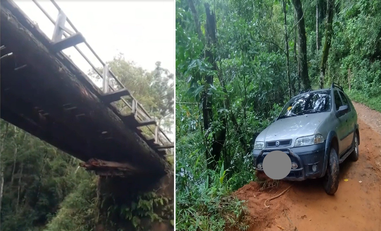 Ponte de madeira cede e isola moradores de Macaé de Cima após fortes chuvas