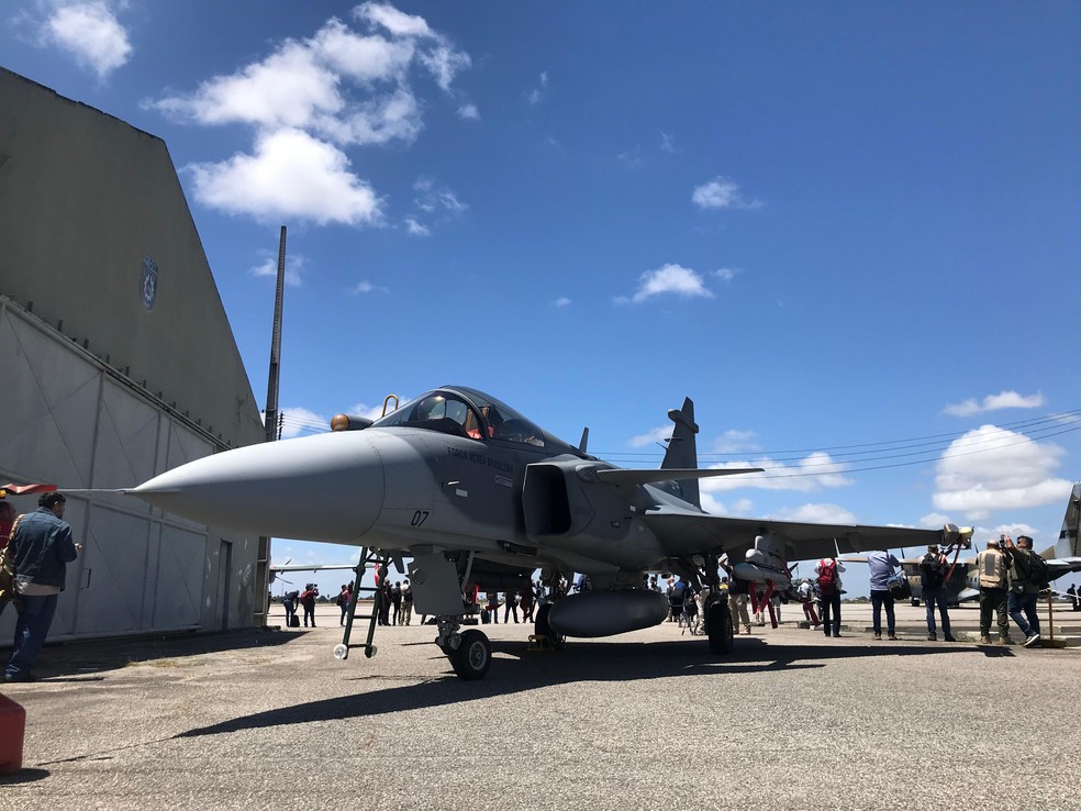 Caças F-39 Gripen serão usados no maior exercício de guerra da América Latina em Natal — Foto: Inter TV Cabugi