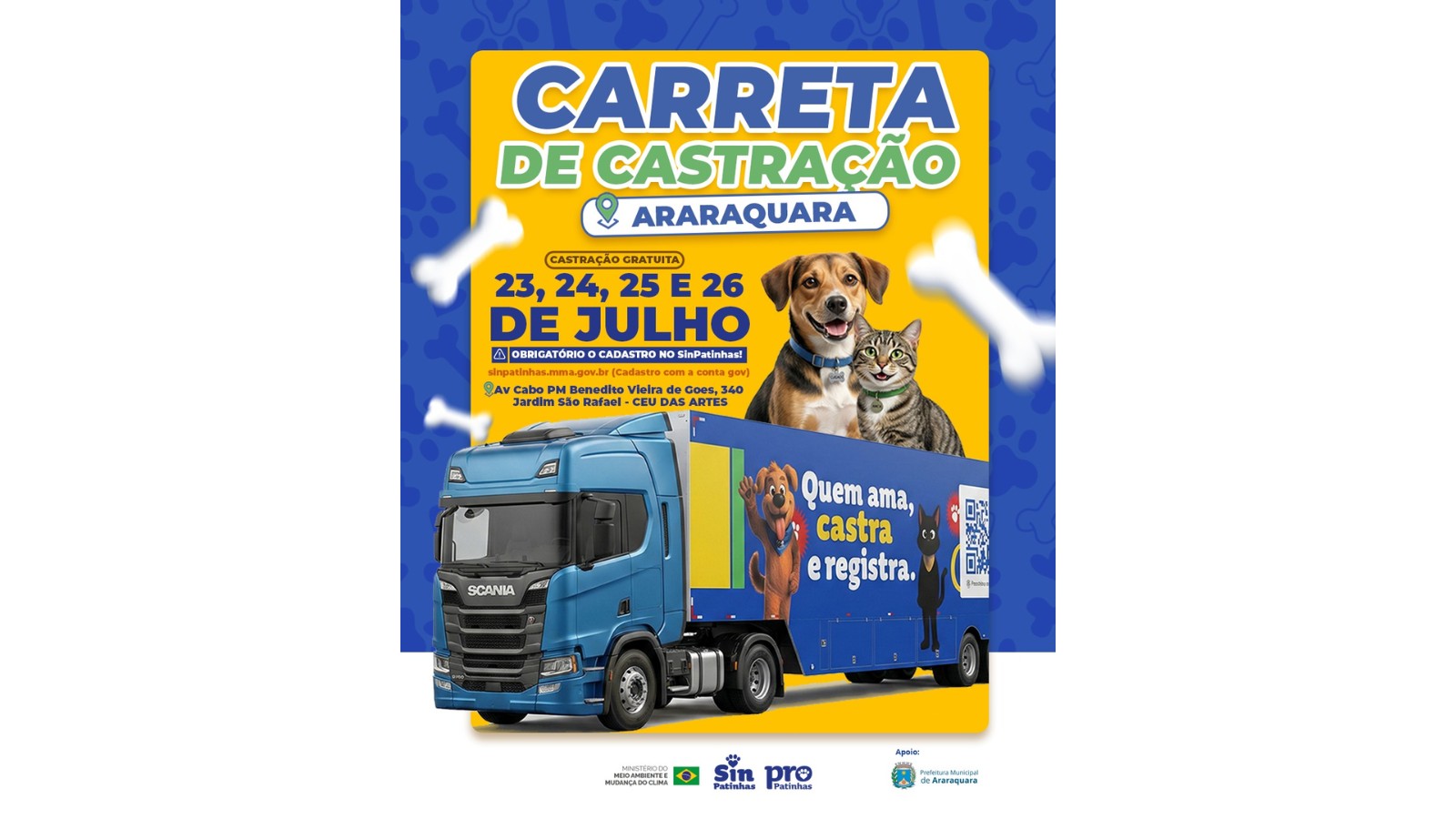 Carreta de Castração estará em Araraquara de 23 a 26 de julho